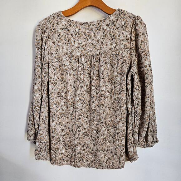 St. John's Bay Tan Floral Top Size M Long Sleeve Casual Cottagecore Boho Earthy - Picture 2 of 9